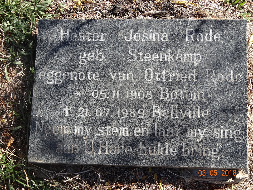 RODE Hester Josina nee STEENKAMP 1908-1989