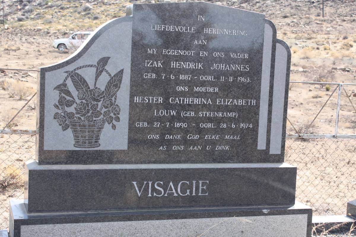 VISAGIE Izak Hendrik Johannes 1887-1963 &amp; Hester Catharina Elizabeth LOUW nee STEENKAMP 1890-1974