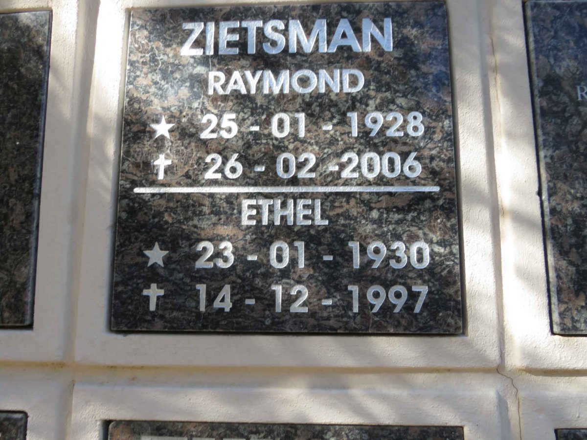 ZIETSMAN Raymond 1928-2006 & Ethel 1930-1997
