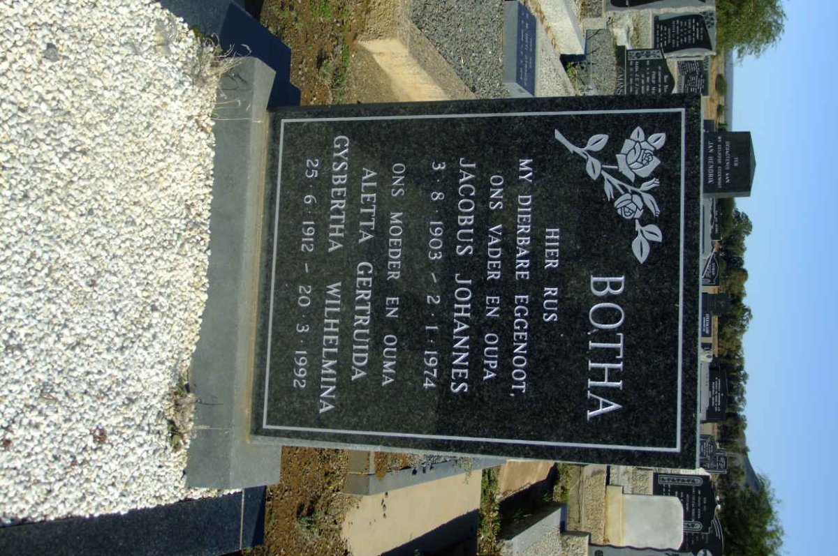 BOTHA Jacobus Johannes 1903-1974 &amp; Aletta Gertruida Gysbertha Wilhelmina 1912-1992