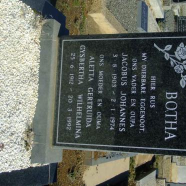 BOTHA Jacobus Johannes 1903-1974 &amp; Aletta Gertruida Gysbertha Wilhelmina 1912-1992