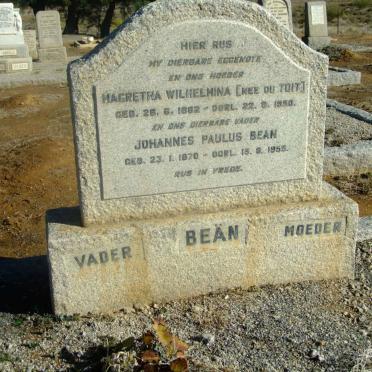BEAN Johannes Paulus 1870-1955 &amp; Magretha Wilhelmina DU TOIT 1882-1950