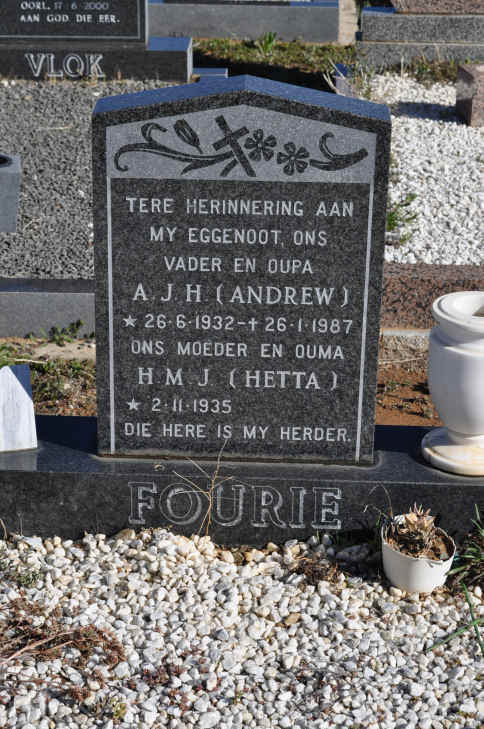 FOURIE A.J.H. 1932-1987 &amp; H.M.J. 1935-