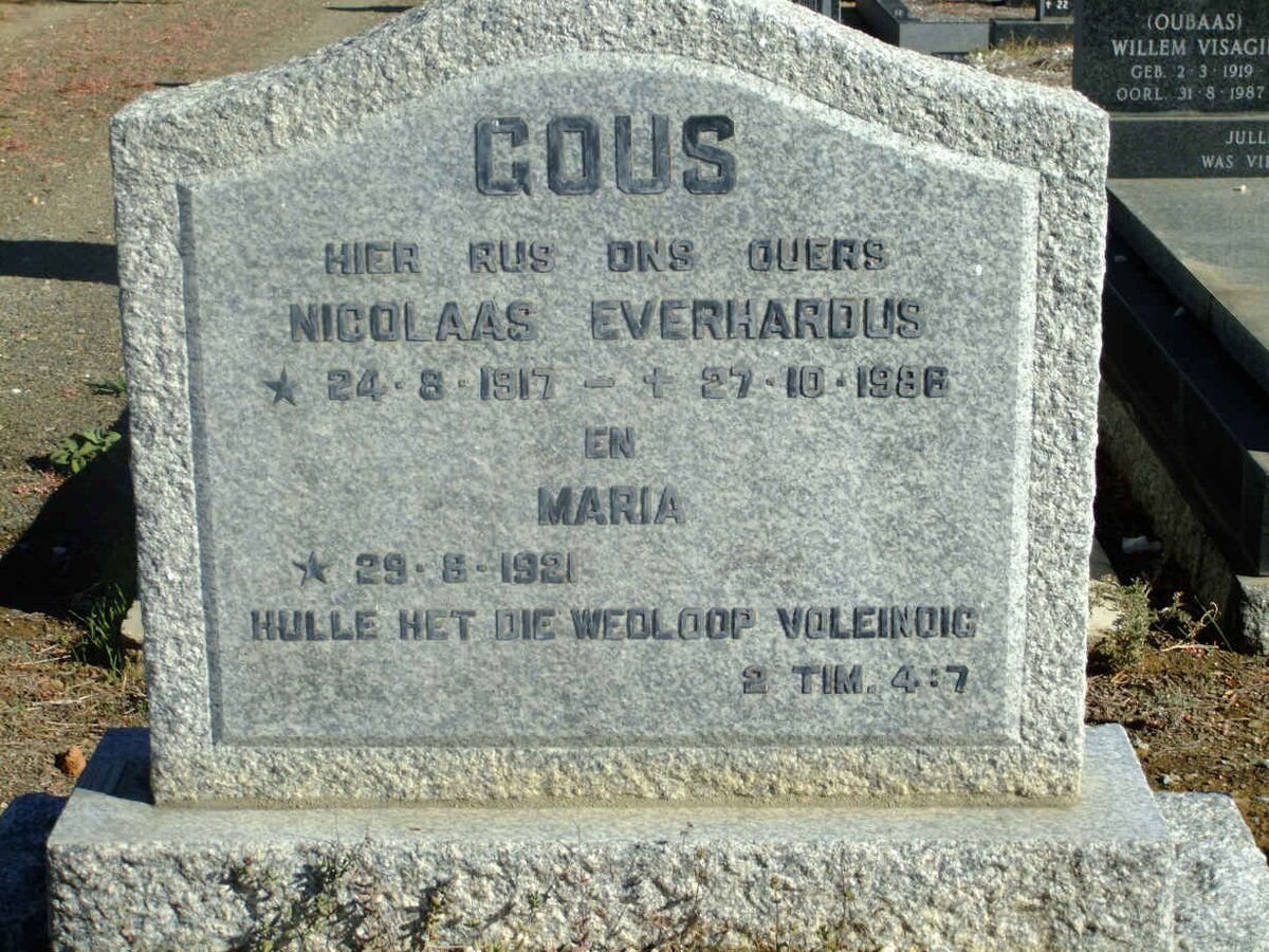 GOUS Nicolaas Everhardus 1917-1986 &amp; Maria 1921-