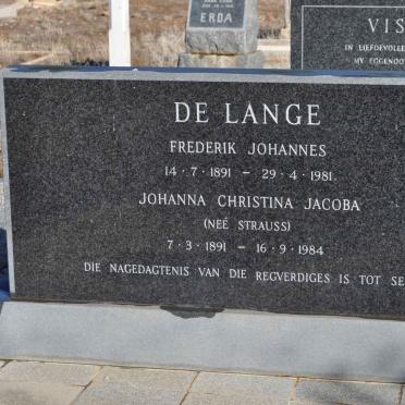 LANGE Frederik Johannes, de 1891-1981 &amp; Johanna Christina Jacoba STRAUSS 1891-1984