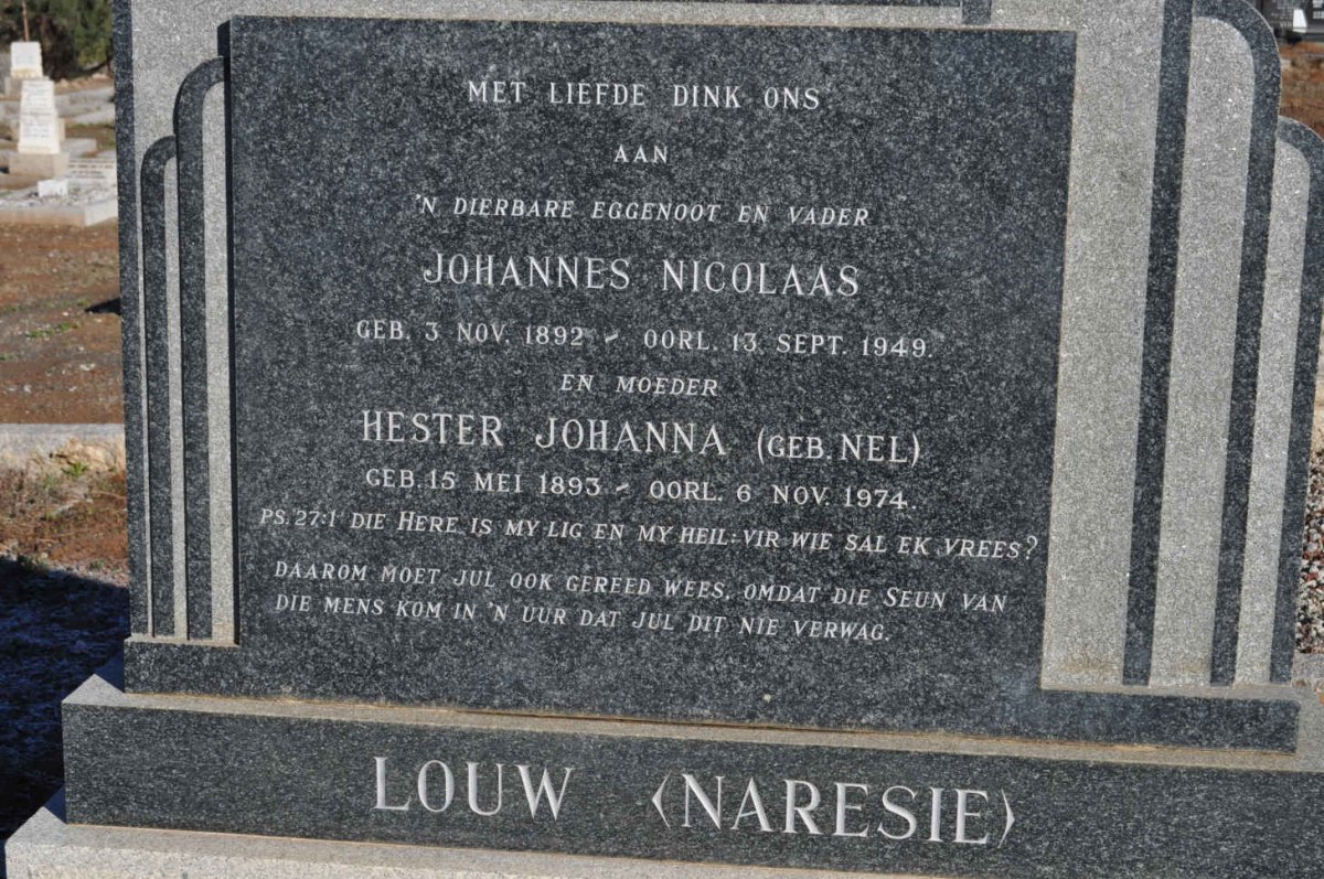 LOUW Johannes Nicolaas 1892-1949 &amp; Hester Johanna NEL 1893-1974