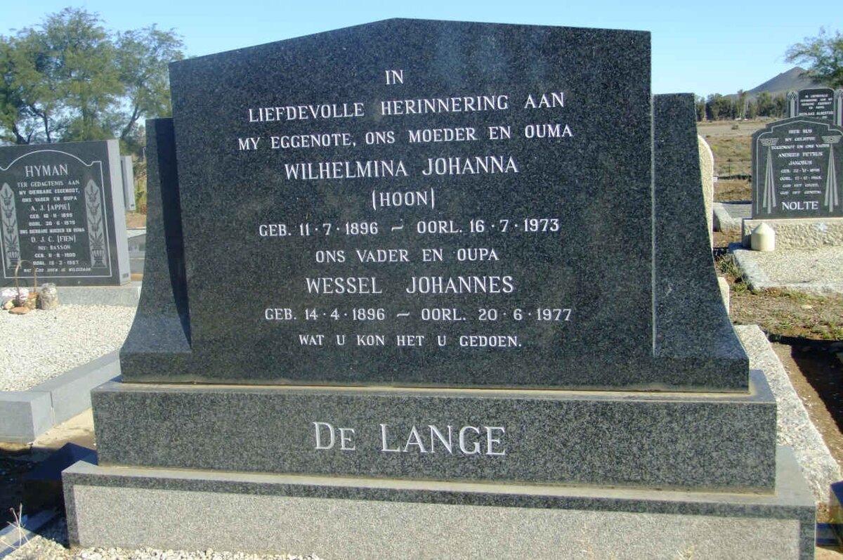 LANGE Wessel Johannes, de 1896-1977 &amp; Wilhelmina Johanna HOON 1896-1973