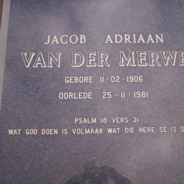 MERWE Jacob Adriaan, van der 1906-1981