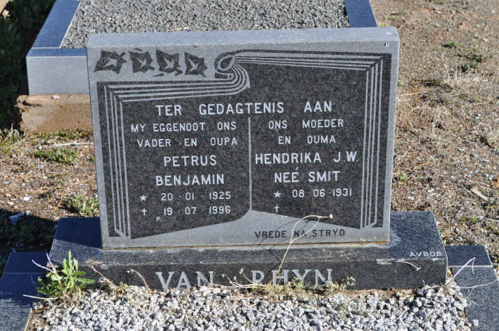 RHYN Petrus Benjamin, van 1925-1996 &amp; Hendrika J.W. SMIT 1931-