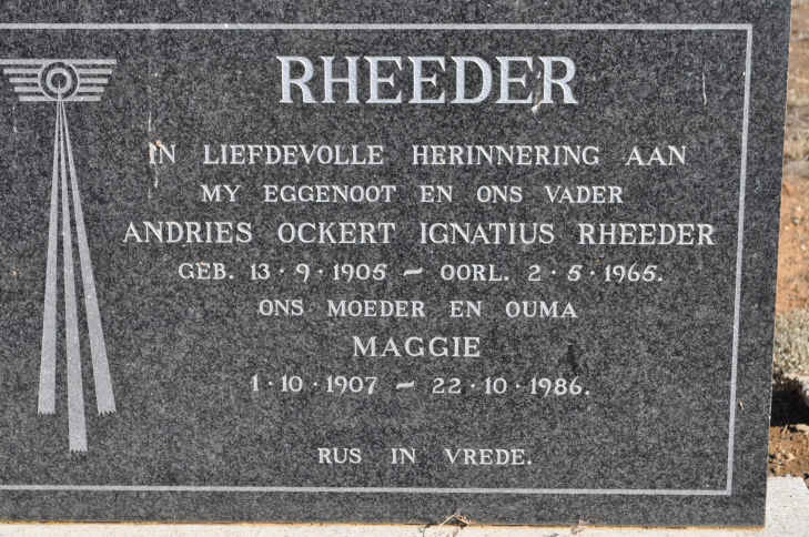 RHEEDER Andries Ockert Ignatius 1905-1965 &amp; Maggie 1907-1986