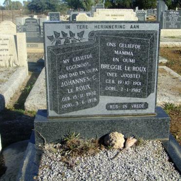 ROUX Johannes C., le 1902-1978 &amp; Breggie JOOSTE 1901-1982