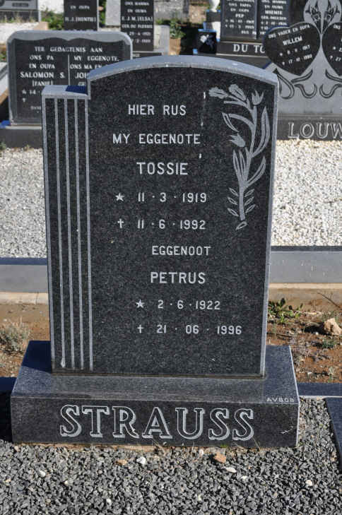 STRAUSS Petrus 1922-1996 &amp; Tossie 1919-1992