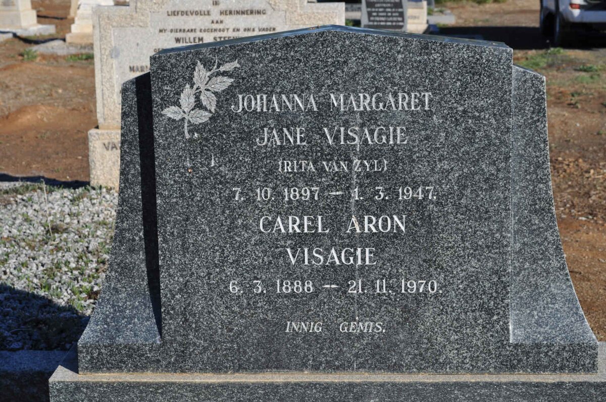 VISAGIE Carel Aron 1888-1970 &amp; Johanna Margaret Jane VAN ZYL 1897-1947
