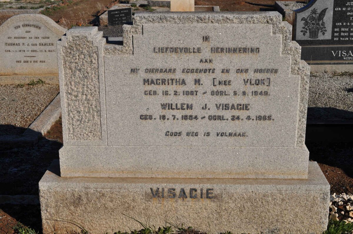 VISAGIE Willem J. 1884-1965 &amp; Magritha M. VLOK 1887-1949