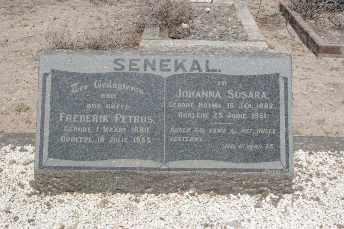 SENEKAL Frederik Petrus 1880-1955 &amp; Johanna Susara BOTMA 1882-1951