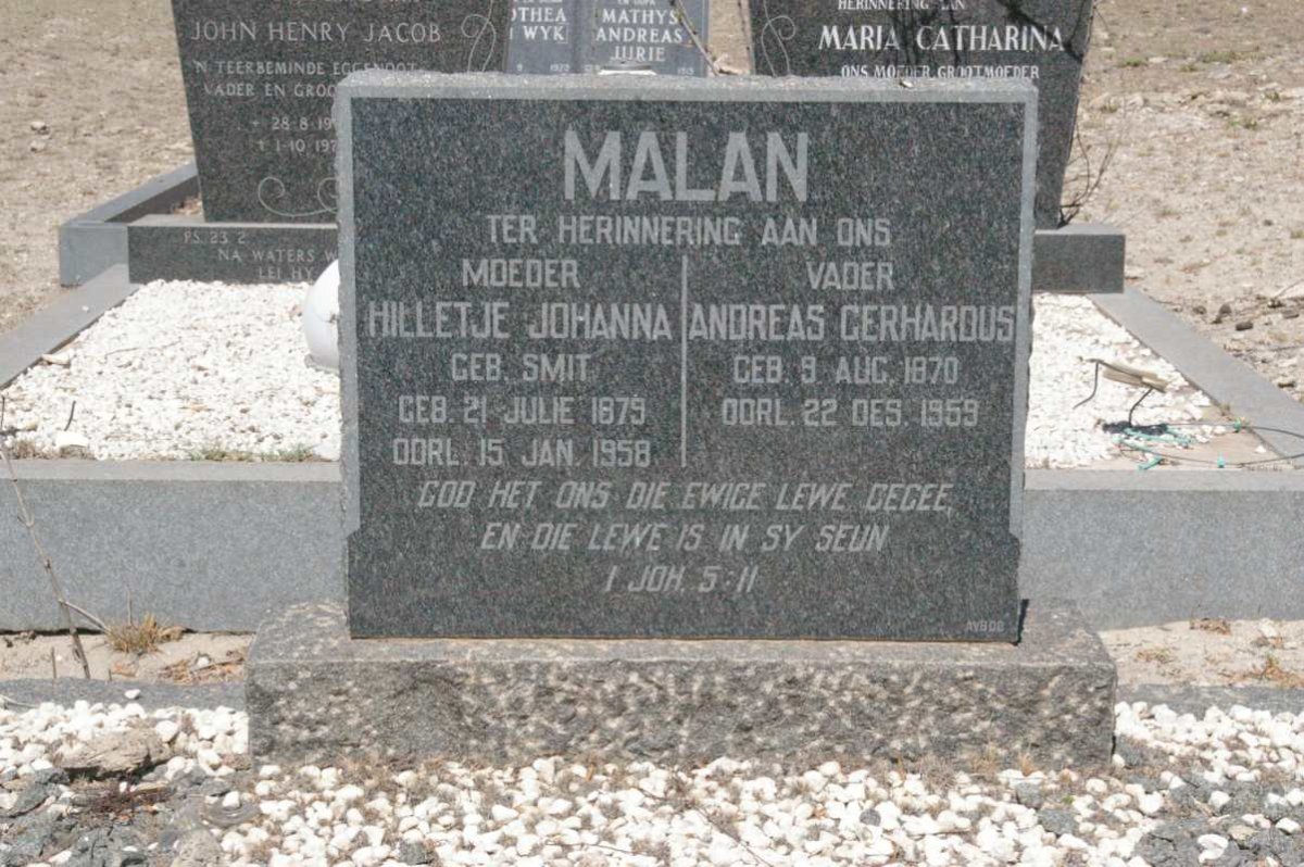 MALAN Andreas Gerhardus 1870-1959 &amp; Hilletje Johanna SMIT 1879-1958