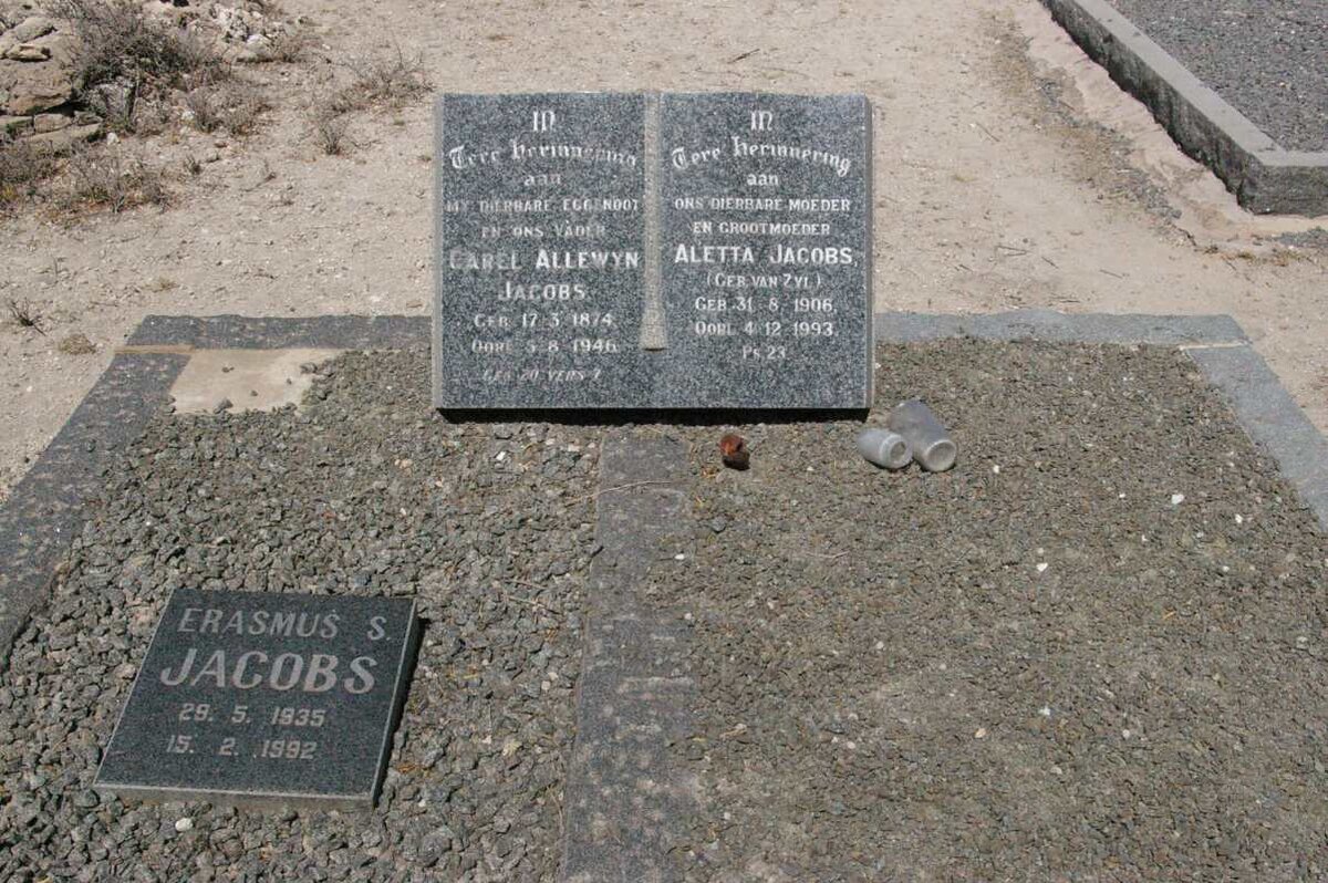 JACOBS Carel Allewyn 1874-1946 &amp; Aletta VAN ZYL 1906-1993 :: JACOBS Erasmus S. 1935-1992
