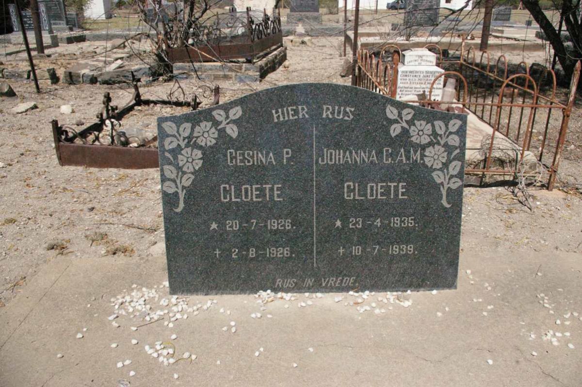 CLOETE Gesina P. 1926-1926 :: CLOETE Johanna C.A.M 1935-1939