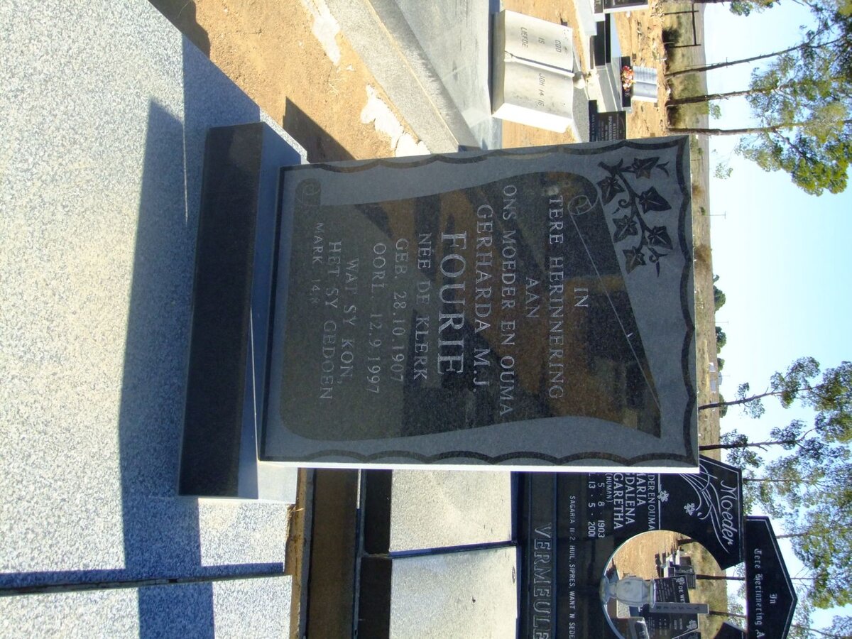 FOURIE Gerharda M.J. nee DE KLERK 1907-1997