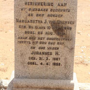 HEERDEN Johannes H., van 1887-1959 &amp; Margaretha J. DE KLERK 18?0-1950