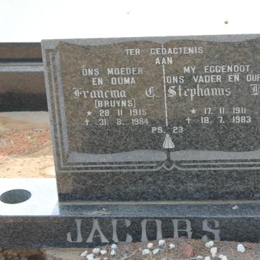 JACOBS Stephanus H. 1911-1983 &amp; Francina T. BRUYNS 1915-1984