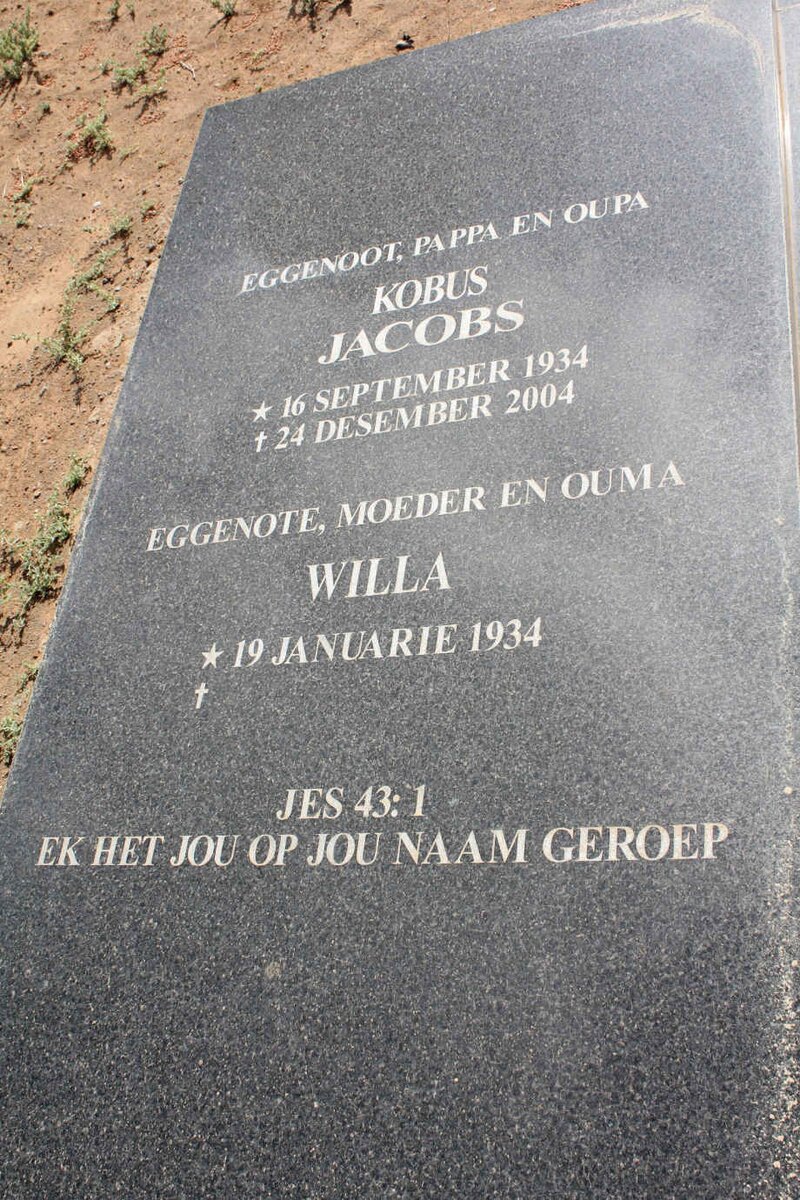 JACOBS Kobus 1934-2004 &amp; Willa 1934-