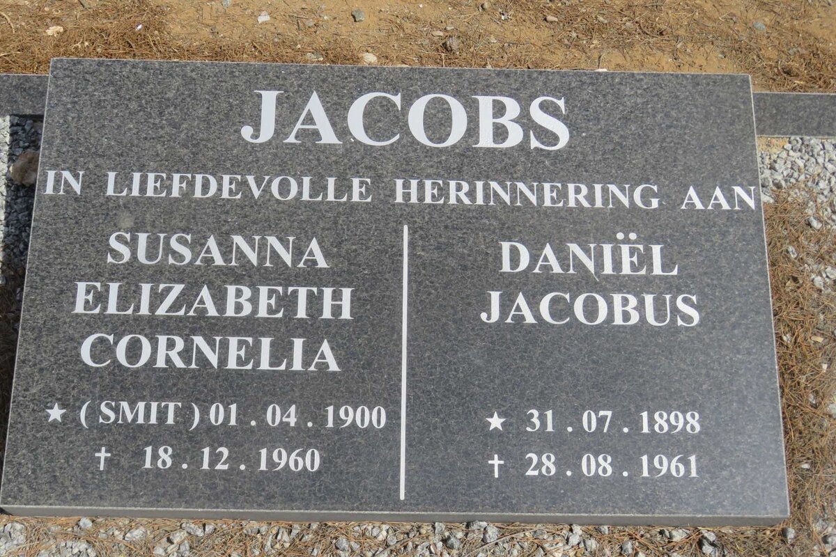 JACOBS Daniel Jacobus 1898-1961 &amp; Susanna Elizabeth Cornelia SMIT 1900-1960