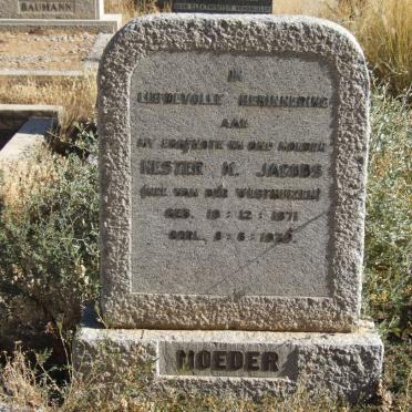 JACOBS Hester M. nee VAN DER WESTHUIZEN 1871-193?