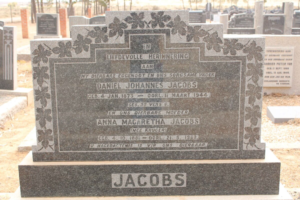 JACOBS Daniel Johannes 1873-1944 &amp; Anna Magaretha KRUGER 1881-1962