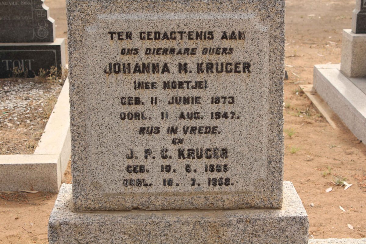 KRUGER J.P.C. 1865-195? &amp; Johanna M. NORTJE 1873-1947