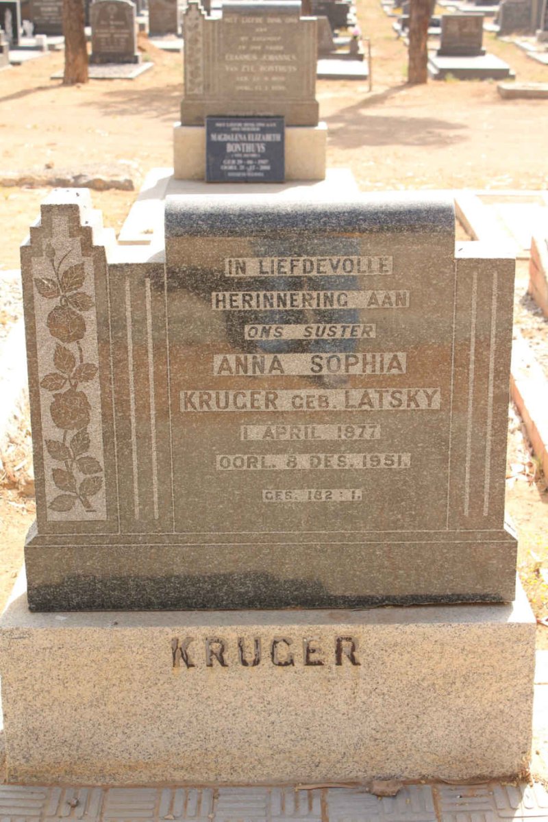 KRUGER Anna Sophia nee LATSKY 1877-1951