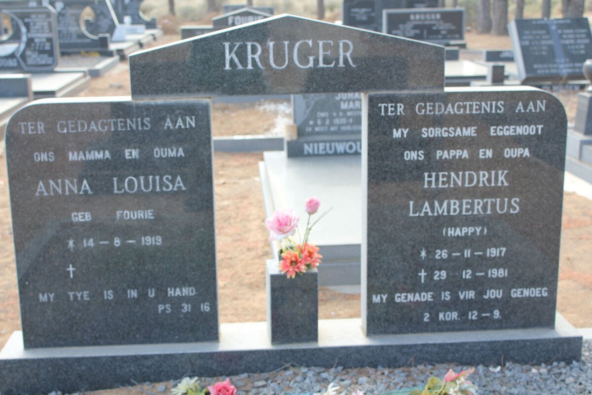 KRUGER Hendrik Lambertus 1917-1981 &amp; Anna Louisa FOURIE 1919-
