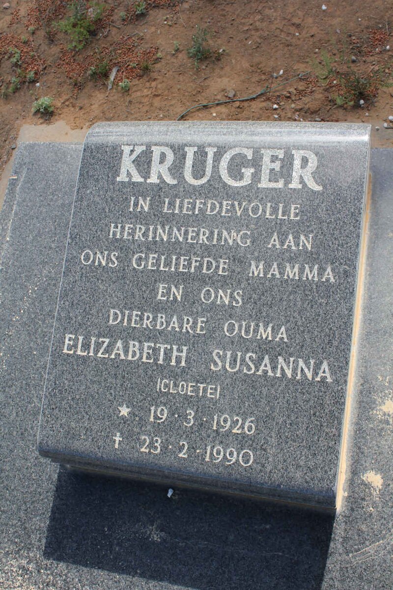KRUGER Elizabeth Susanna nee CLOETE 1926-1990