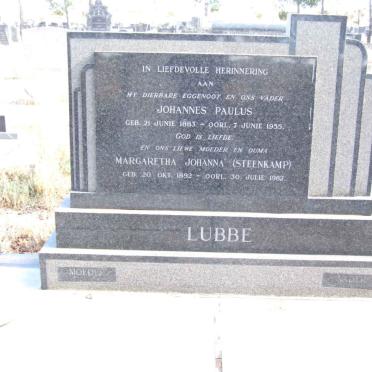 LUBBE Johannes Paulus 1883-1955 &amp; Margaretha Johanna nee STEENKAMP 1892-1982