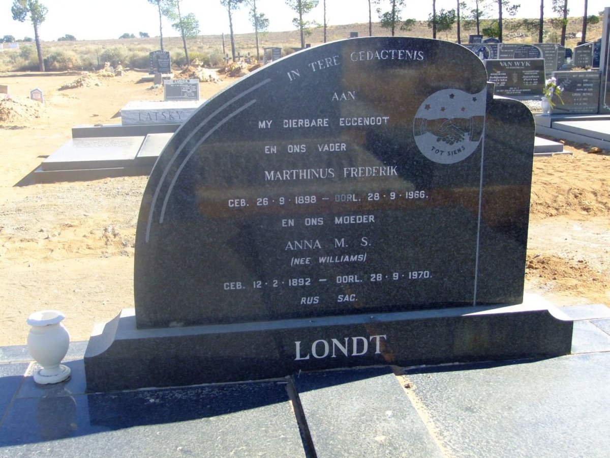 LONDT Marthinus Frederik 1898-1966 &amp; Anna M.S. WILLIAMS 1892-1970