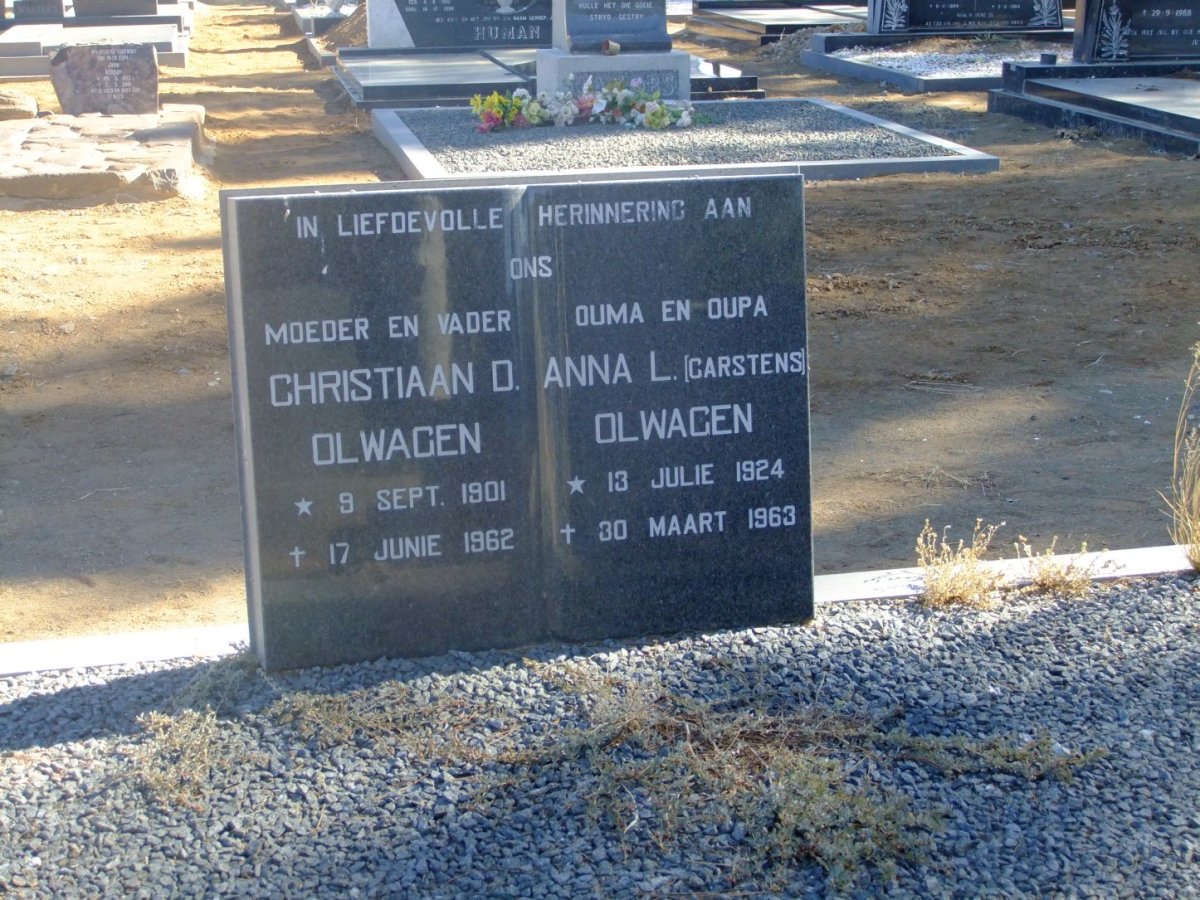 OLWAGEN Christiaan D. 1901-1962 &amp; Anna L. CARSTENS 1924-1963