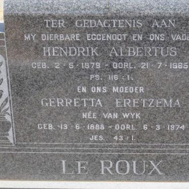 ROUX Hendrik Albertus, le 1879-1965 &amp; Gerretta Eretzema VAN WYK 1888-1974