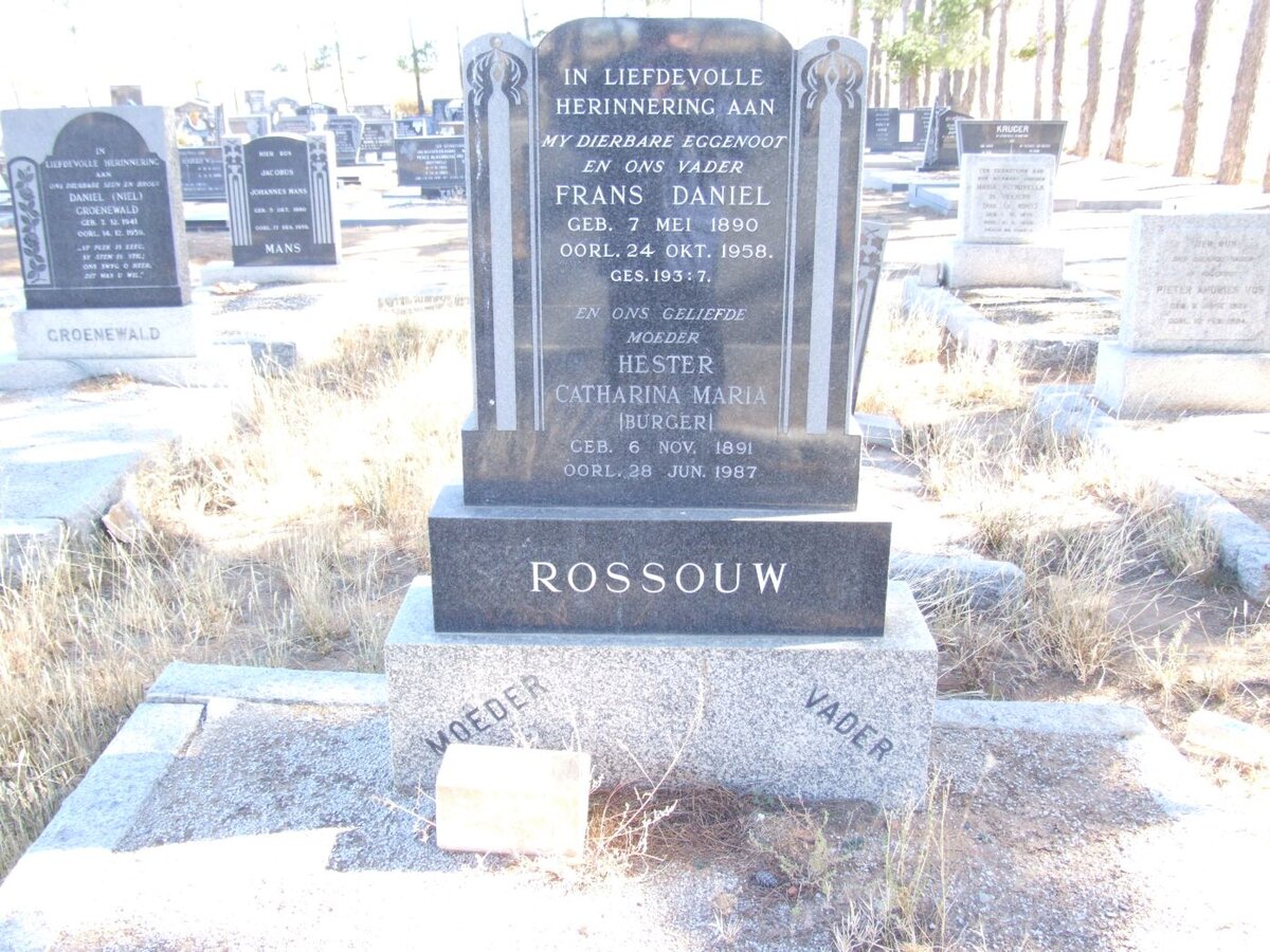 ROSSOUW Frans Daniel 1890-1958 &amp; Hester Catharina Maria BURGER 1891-1987