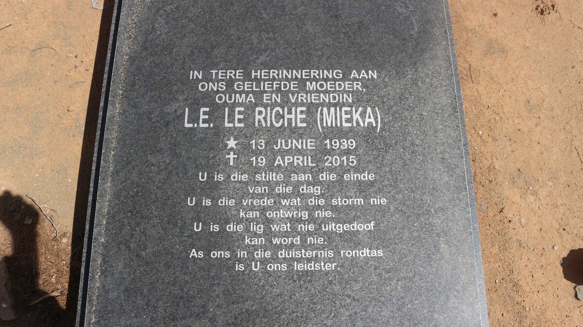RICHE Louwrens Erasmus, le nee COETZER 1939-2015