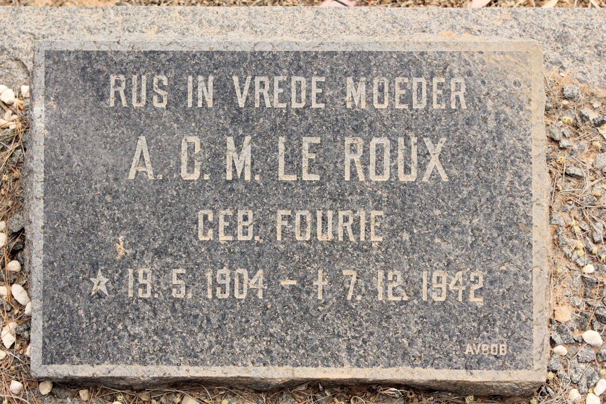 ROUX A.C.M., le nee FOURIE 1904-1942