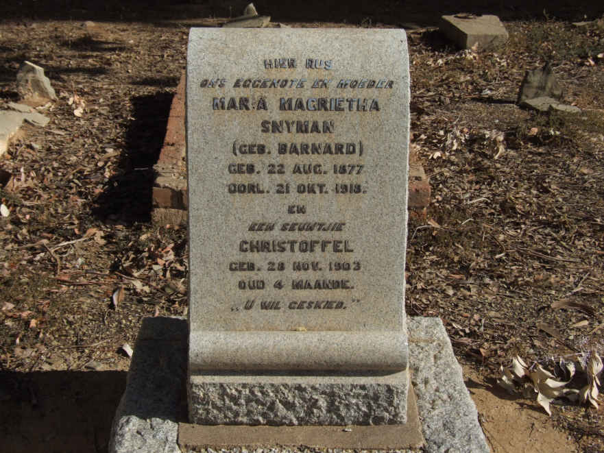 SNYMAN Maria Magrietha nee BARNARD 1877-1918 :: SNYMAN Christoffel 1903-1903