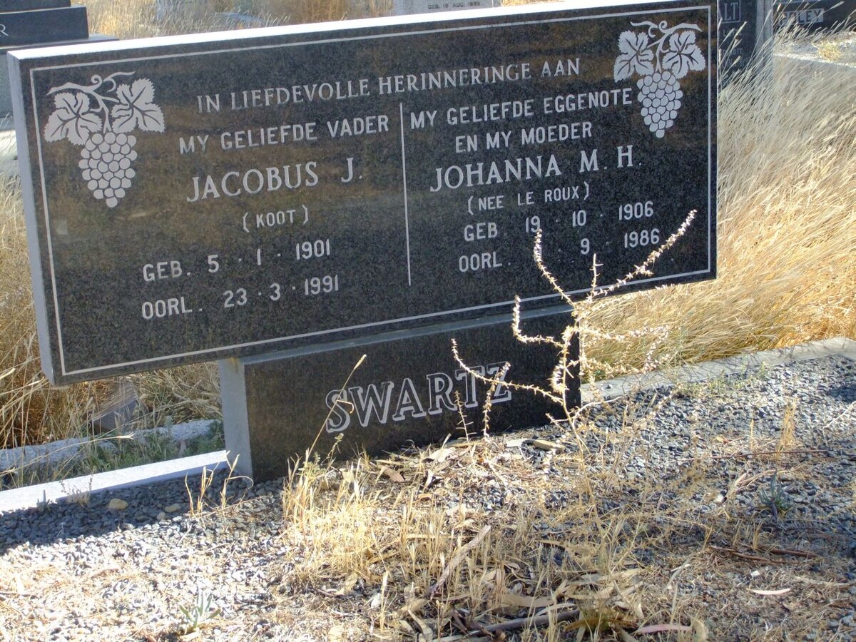 SWARTZ Jacobus J. 1901-1991 &amp; Johanna M.H. LE ROUX 1906-1986