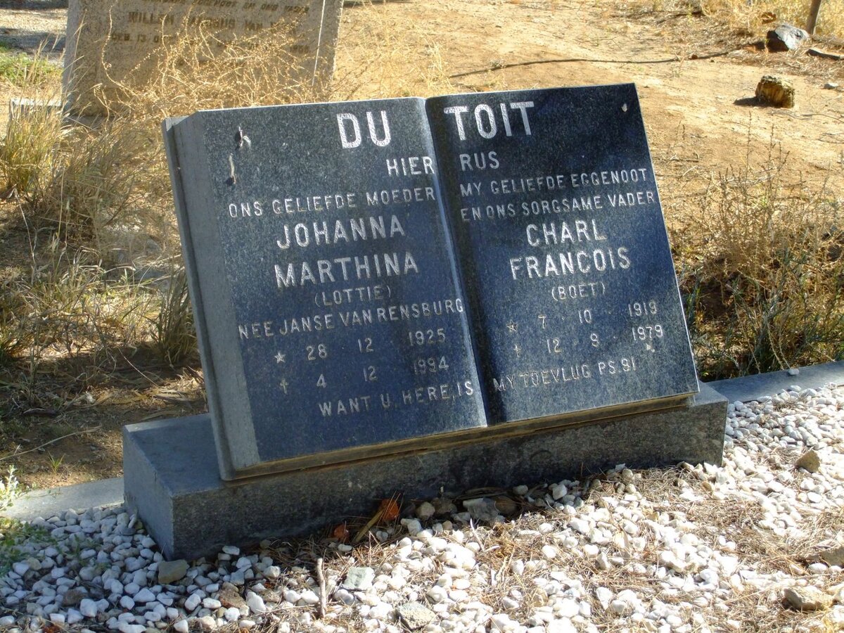 TOIT Charl Francois, du 1919-1979 &amp; Johanna Marthina JANSE VAN RENSBURG 1925-1994