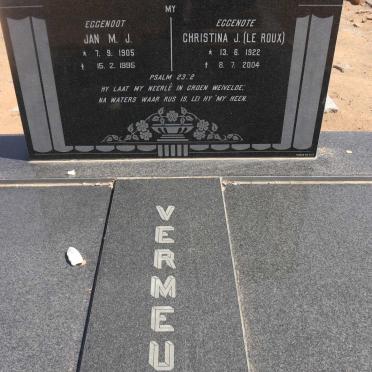 VERMEULEN Jan M.J. 1905-1995 &amp; Christina J. LE ROUX 1922-2004
