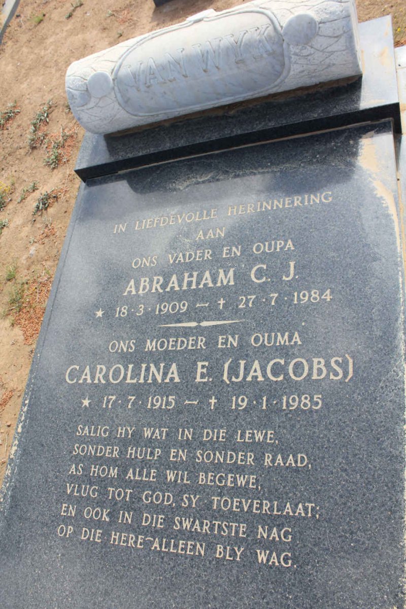 WYK Abraham C.J., van 1909-1984 &amp; Caroline E. JACOBS 1915-1985