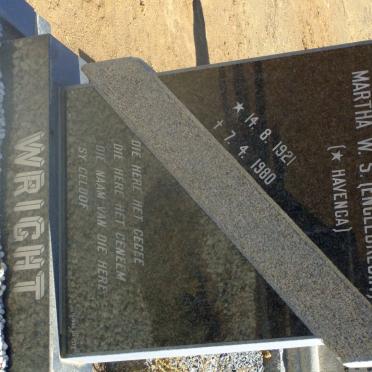 WRIGHT Martha W.S. voorheen ENGELBRECHT nee HAVENGA 1921-1980