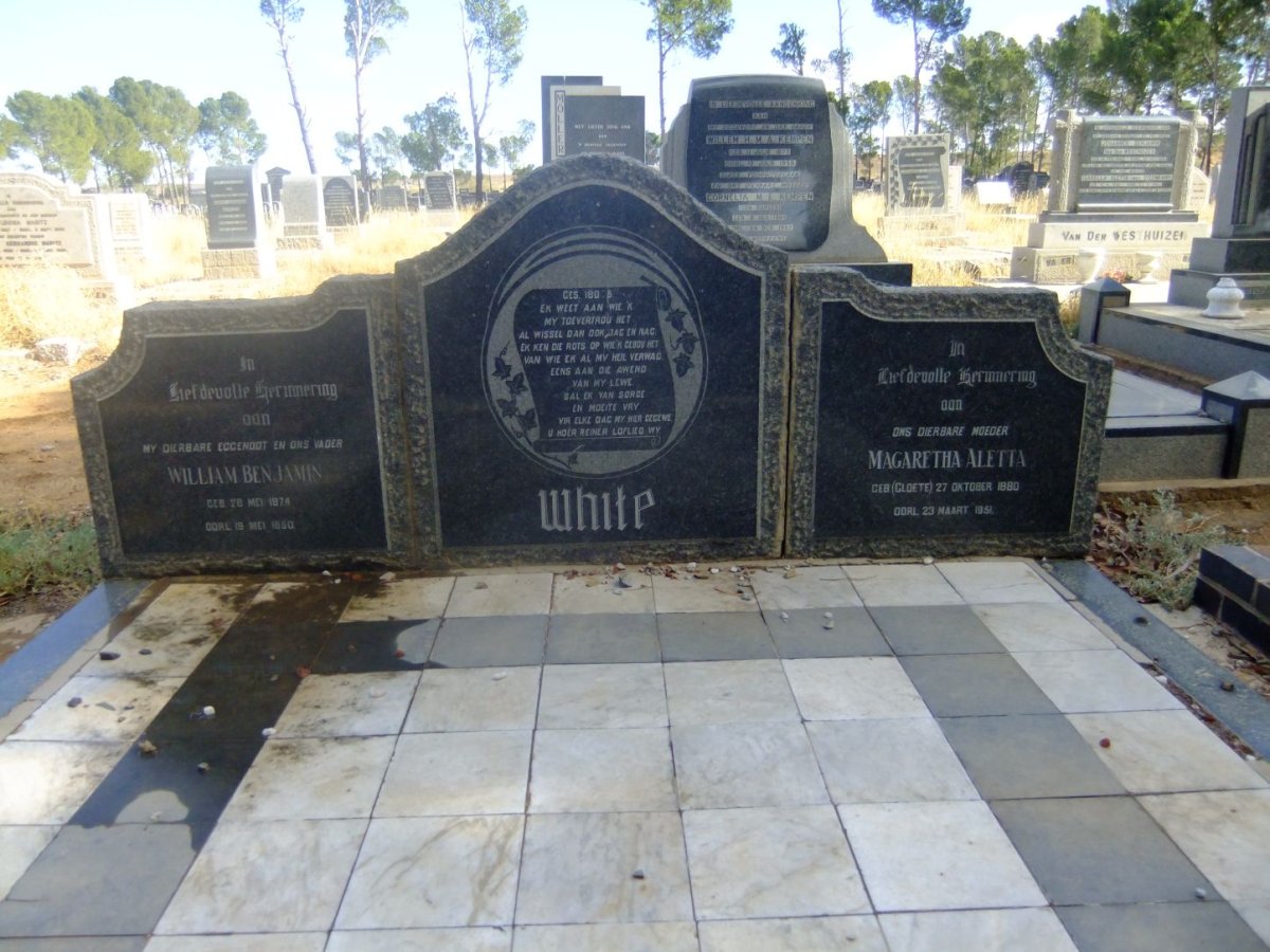 WHITE William Benjamin 1874-1950 &amp; Magaretha Aletta CLOETE 1880-1951