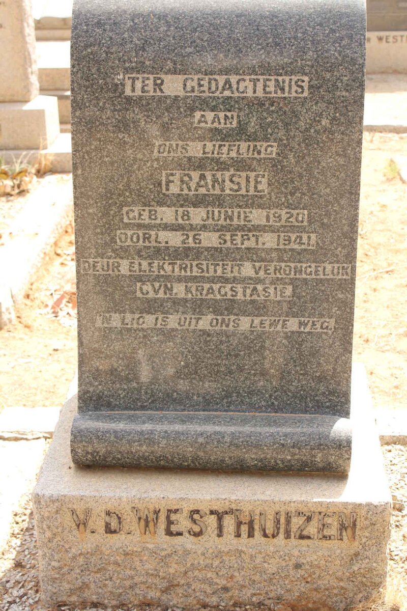 WESTHUIZEN Fransie, v.d.1920-1941