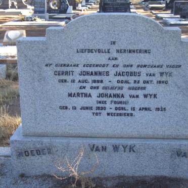 WYK Gerrit Johannes Jacobus, van 1886-1960 &amp; Martha Johanna FOURIE 1890-1965