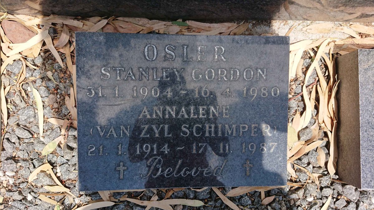 OSLER Stanley Gordon 1904-1980 &amp; Annalene VAN ZYL-SCHIMPER 1914-1987